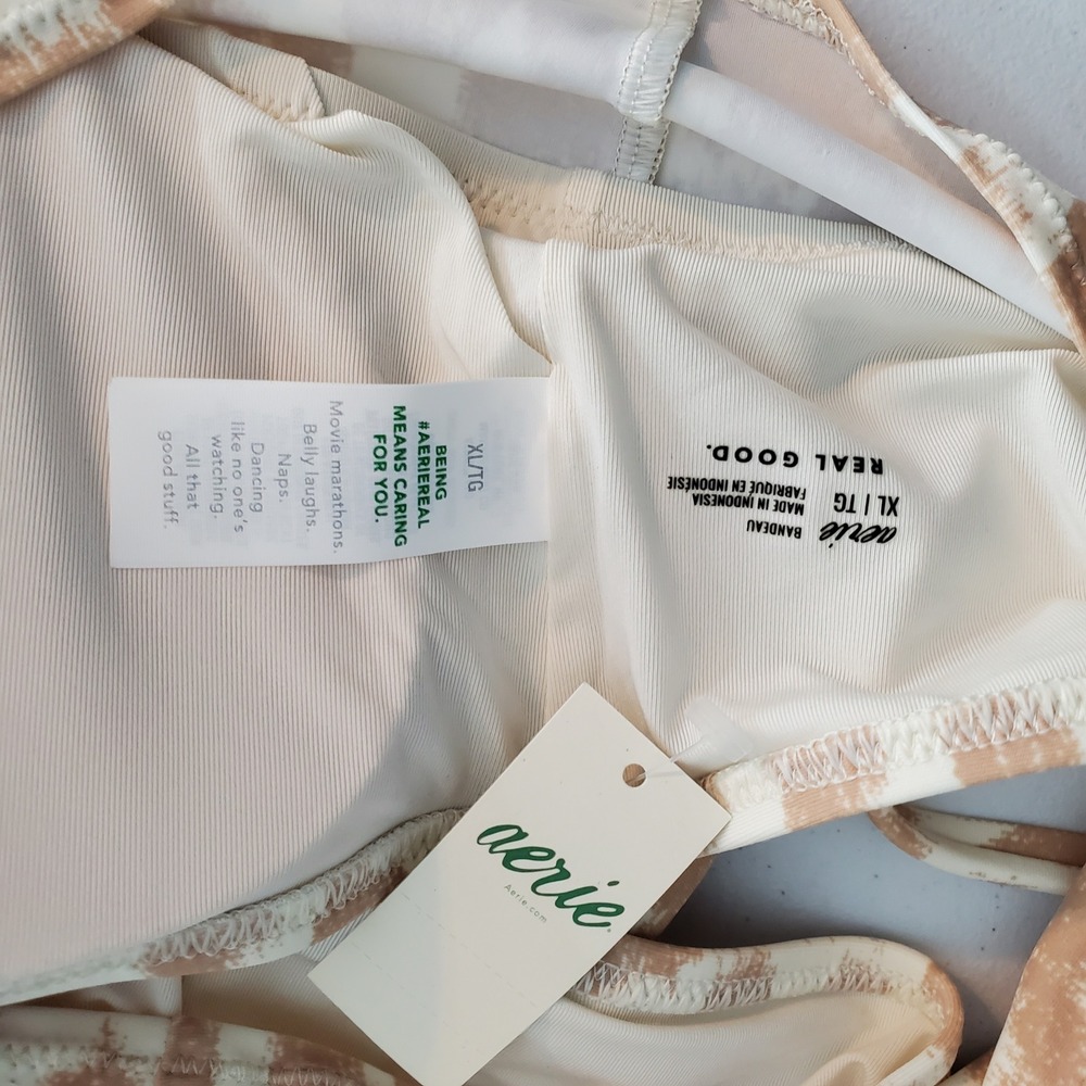 NWT Aerie RealGood Bandeau Longline Halter Bikini Top XL Tan Animal Print Ribbed - Picture 7 of 10